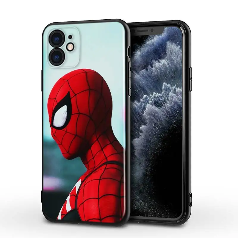 Marvel Spiderman hero for Apple iPhone 12 Pro Max Mini 11 Pro XS Max X XR 6S 6 7 8 Plus 5S SE2020 Soft Black Phone Case