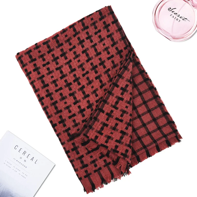 KENSHELLEY однотонный клетчатый женский кашемировый шарф лучший дизайн теплый зимний