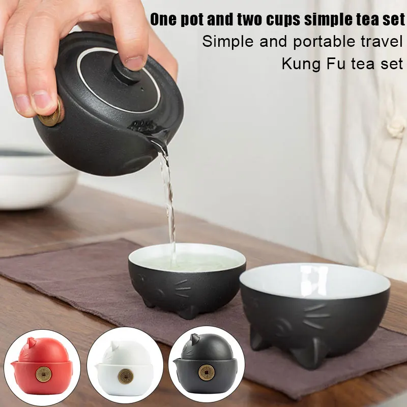 

Cat Series Travel Portable Ceramic Tea Set with Tea Pot Tea Cups Travel Bag for Office Home Travel RT88