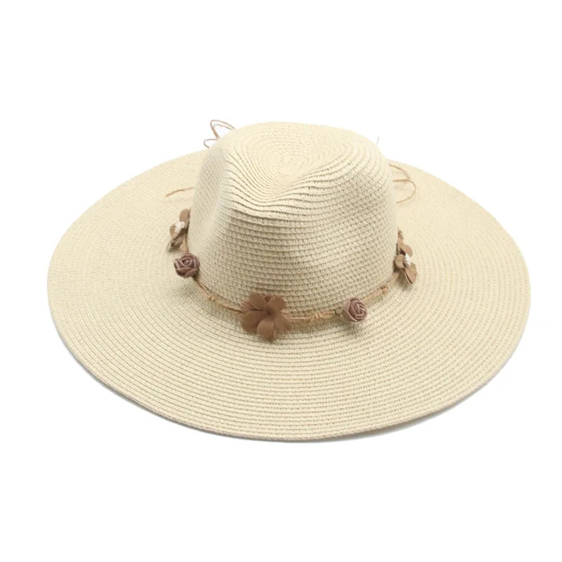

women hats summer straw paper big brim 11cm flower elegant sun hats sun protection belt khaki black white outdoor beach sun hats
