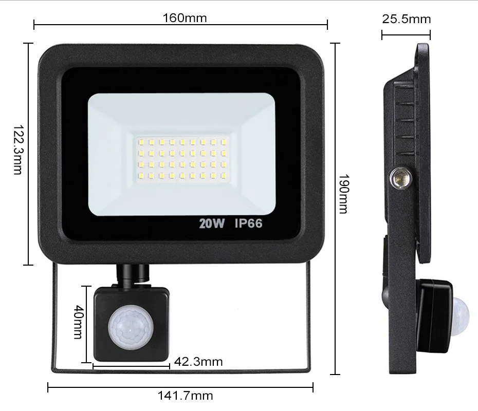 Sensor de movimiento PIR reflector 50W 30W 20W Luz de inundación Led de 10W foco AC220V IP65 de jardín al aire libre del garaje de pared LED iluminación de la lámpara
