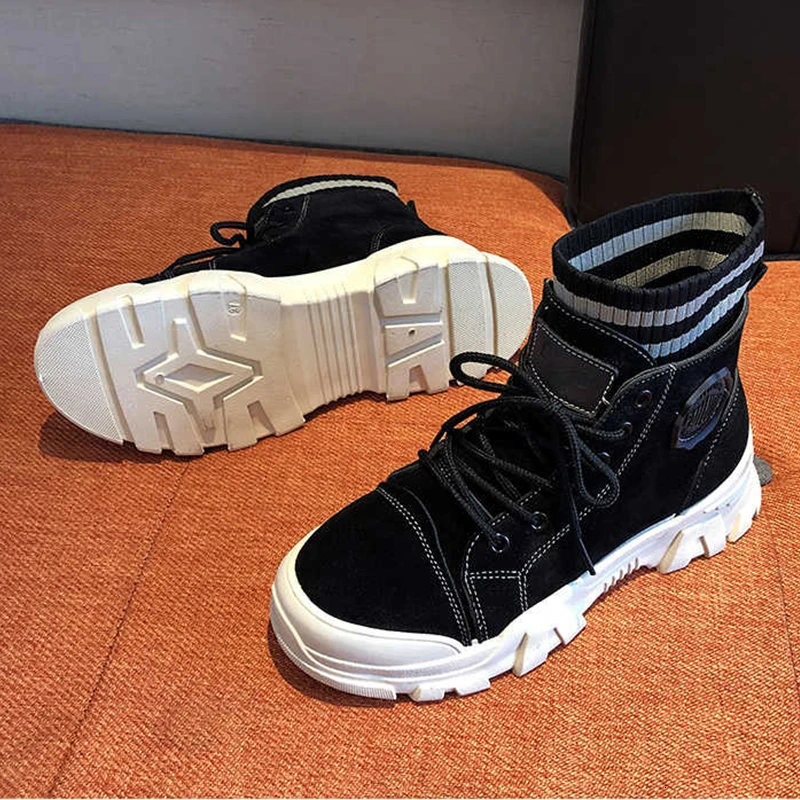 

Winter Women Ankle Boots Luxury Shoes High Top Casual Flat Female Flock Lace Up Sock Woman Solid Short Boot Ladies Footwear