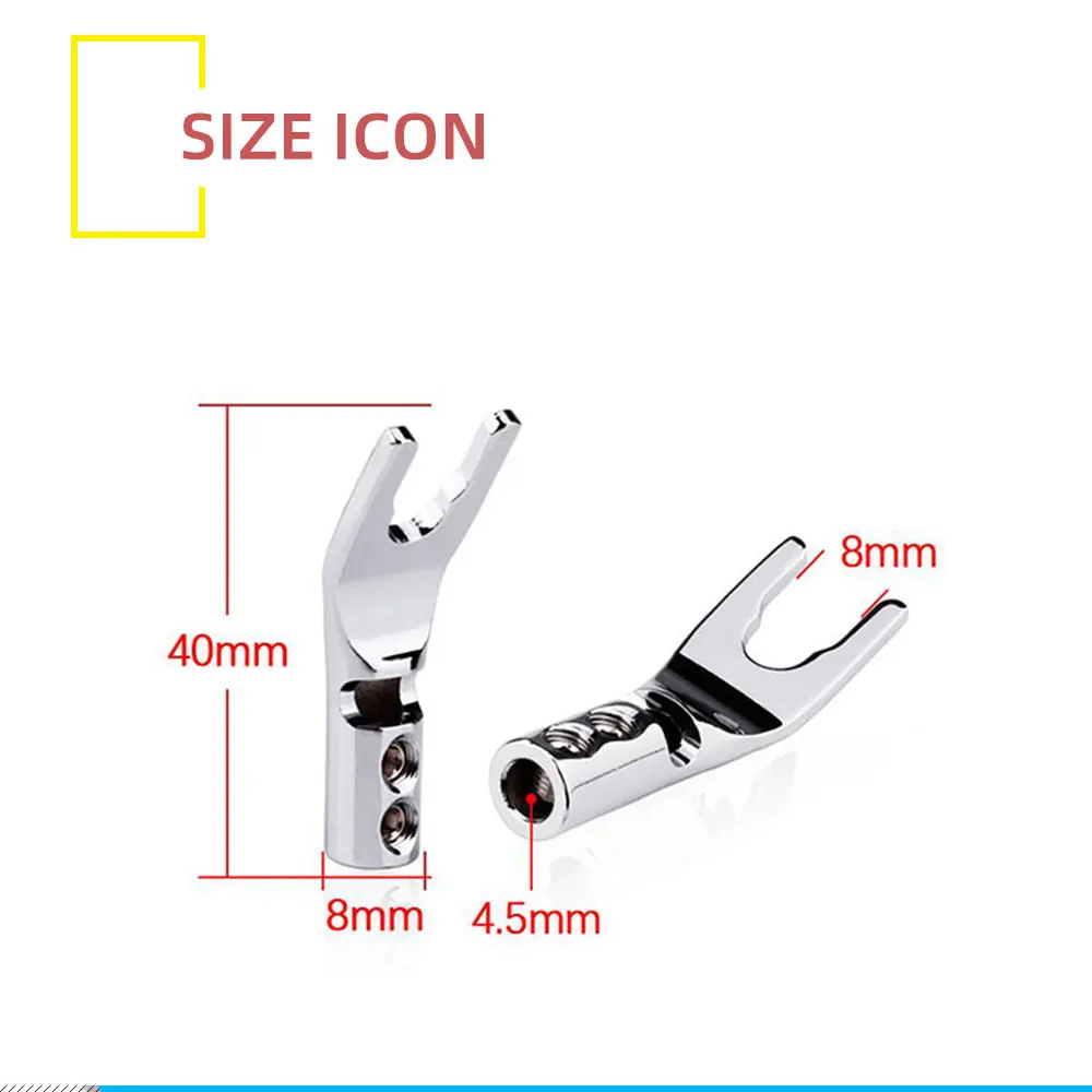 4PCS Audio Jack Y Banana Plug Solder Wire Conector U/Y Rhodium Plated Copper Screw Fork HiFi Speaker Spade Connector Plugs