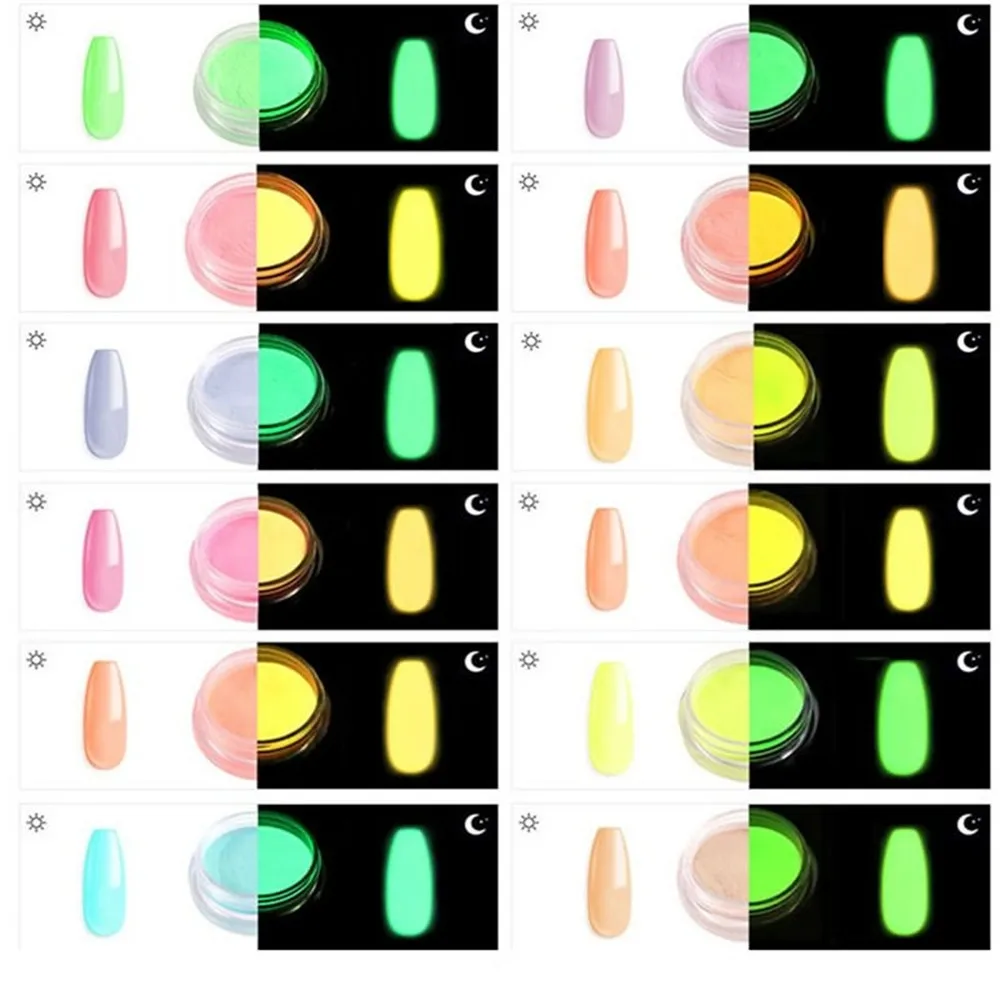 Ультратонкая флуоресцентная пудра для ногтей 12 коробок/набор неон фосфор
