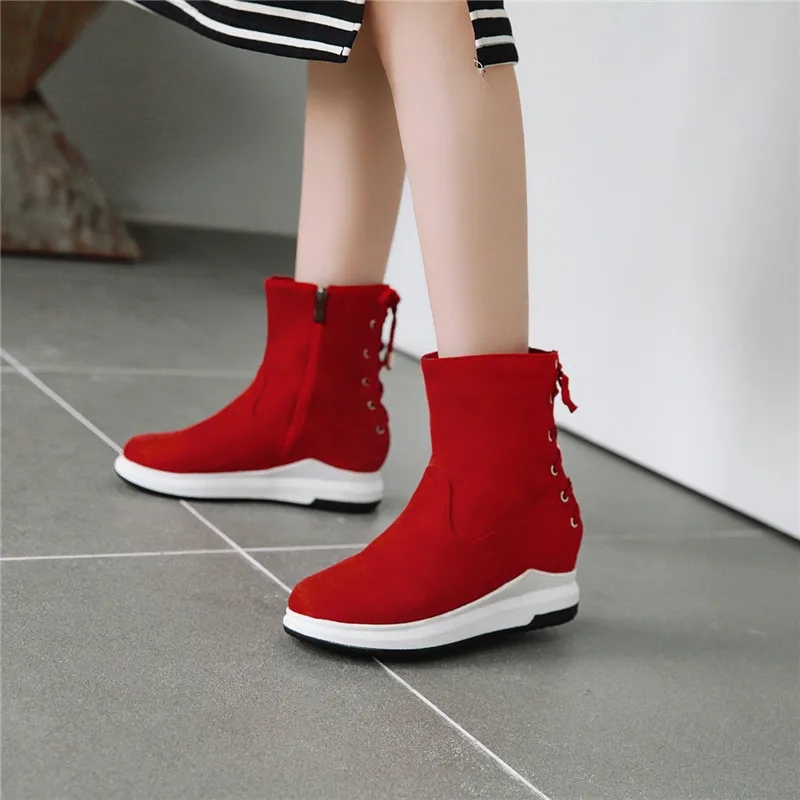 Ботинки YMECHIC повседневные на платформе красные черные желтые с перекрестной