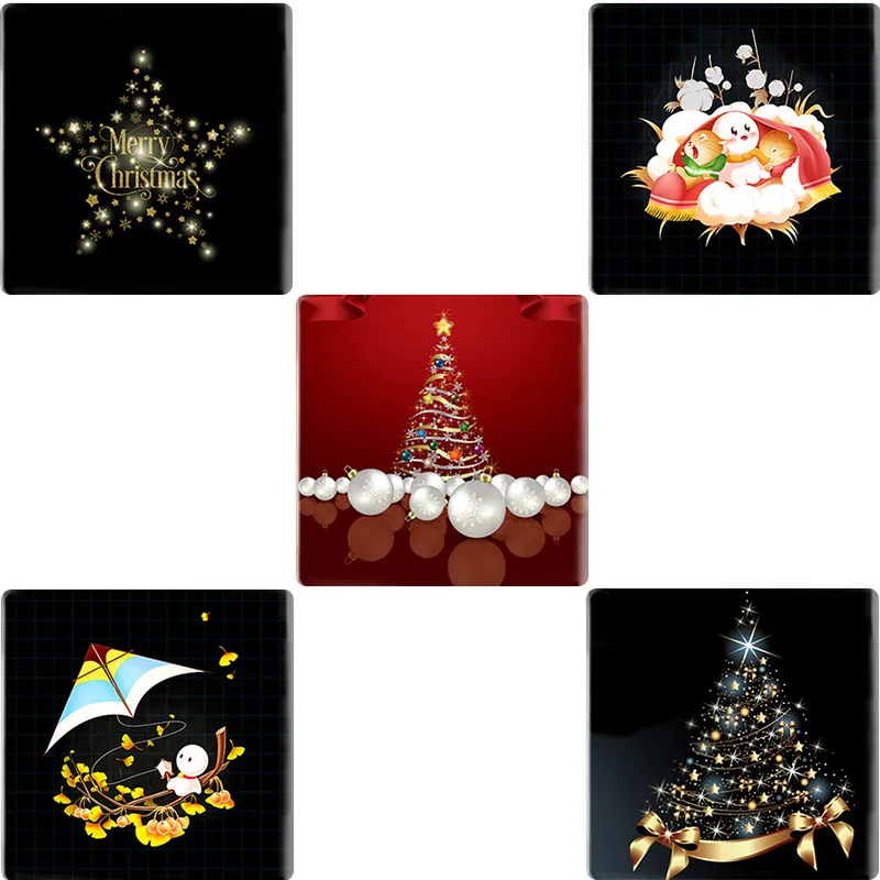 

TAFREE Santa Claus Merry Christmas Pattern 12mm/25 mm Square Shape DIY Glass Cabochon photo Jewelry Finding Cameo Settings CM313