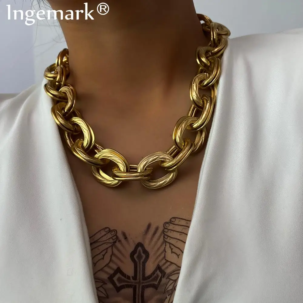 

Ingemark Punk Miami Curb Cuban Chain Necklace Women Collares Rock Hip Hop Big Chunky Thick Choker Necklace Steampunk Men Jewelry