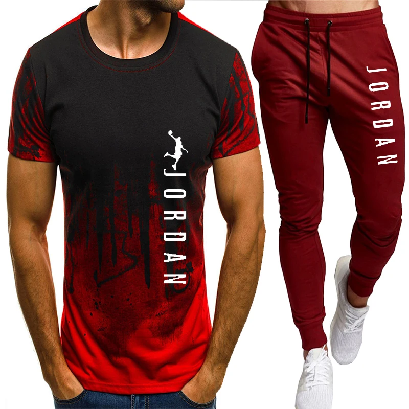

2021 fashion casual sportswear summer letter printing suit men's jogging suit fitness clothes men's T-shirt + pants 2-piece