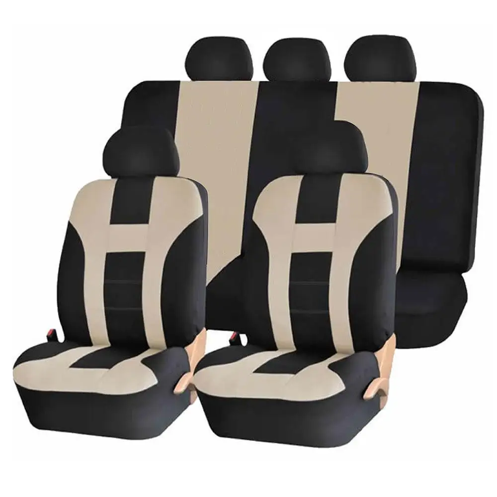 Black beige 9 pcs 9pcs/4pcs Car Seat Cover Universal Classic Fashion Style Seat Protector Four Seasons Car-styling Auto Interior Accessories - Название цвета: Black beige 9 pcs