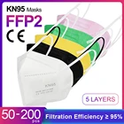 Маска для лица KN95 CE FFP2 для взрослых, 5 слоев, с фильтром, защитные дышащие маски для рта 200, одобренные FFP2, 50-95% шт.