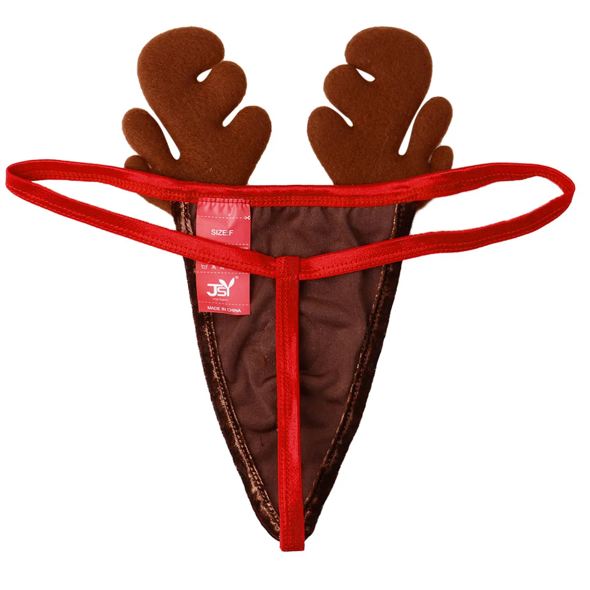 

TiaoBug Men Lingerie Soft Velvet Low Rise Novelty Christmas Reindeer Costume Festival Rave Sexy G-strings Thongs Xmas Underwear