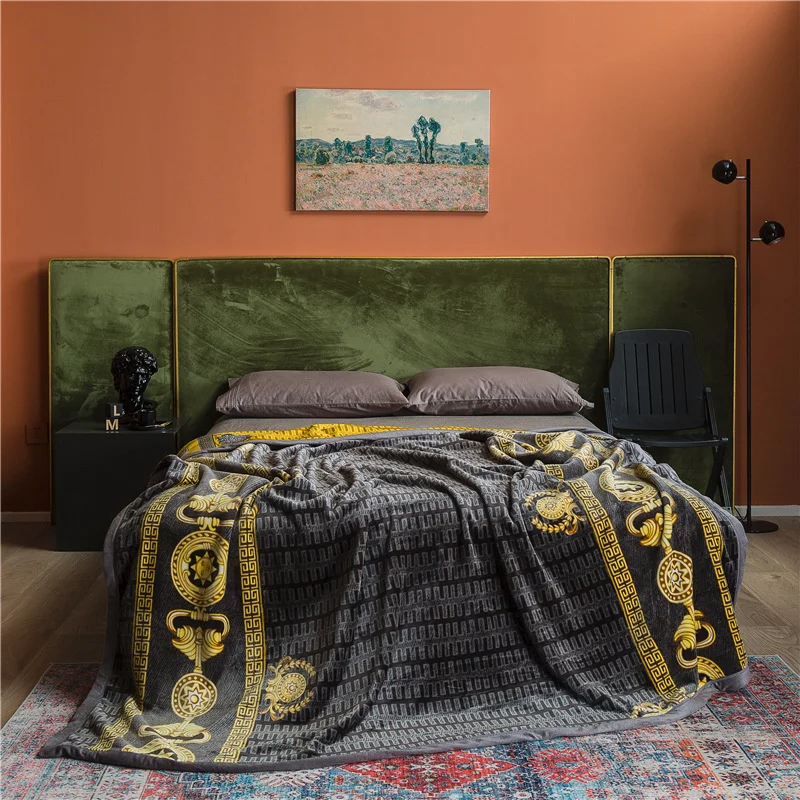 Manta estampada de franela de lujo, manta gruesa y pesada de dise&ntilde;ador famoso, suave y c&aacute;lida, para invierno, de alta calidad para camas-3