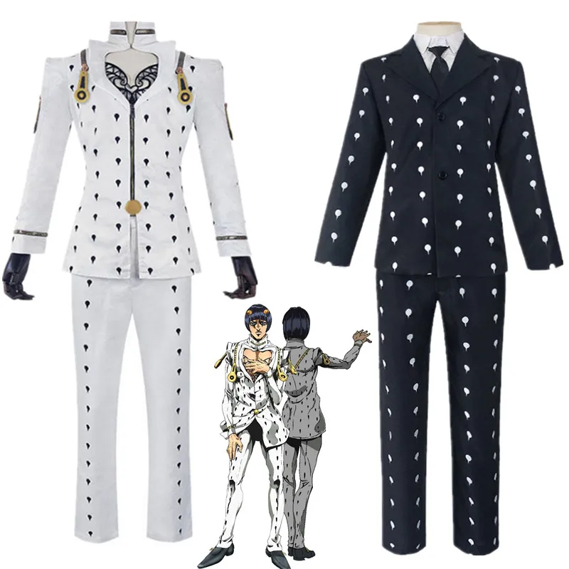 

Anime JoJo‘s Bizarre Adventure Bruno Bucciarati Cosplay Costume Black White Suits Uniform Zentai Full Set