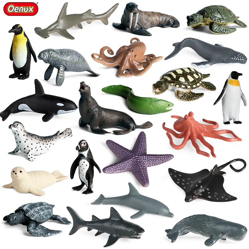 

Пластиковые фигурки Oenux в виде морских животных, игрушки, дельфин, лучи, Кит, Акула, пингвин, имитация морской жизни, подарок для детей