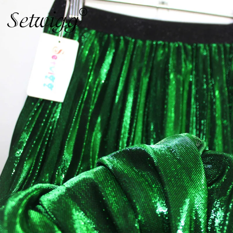 Женская Плиссированная Юбка-миди с металлической сеткой поясом на резинке |