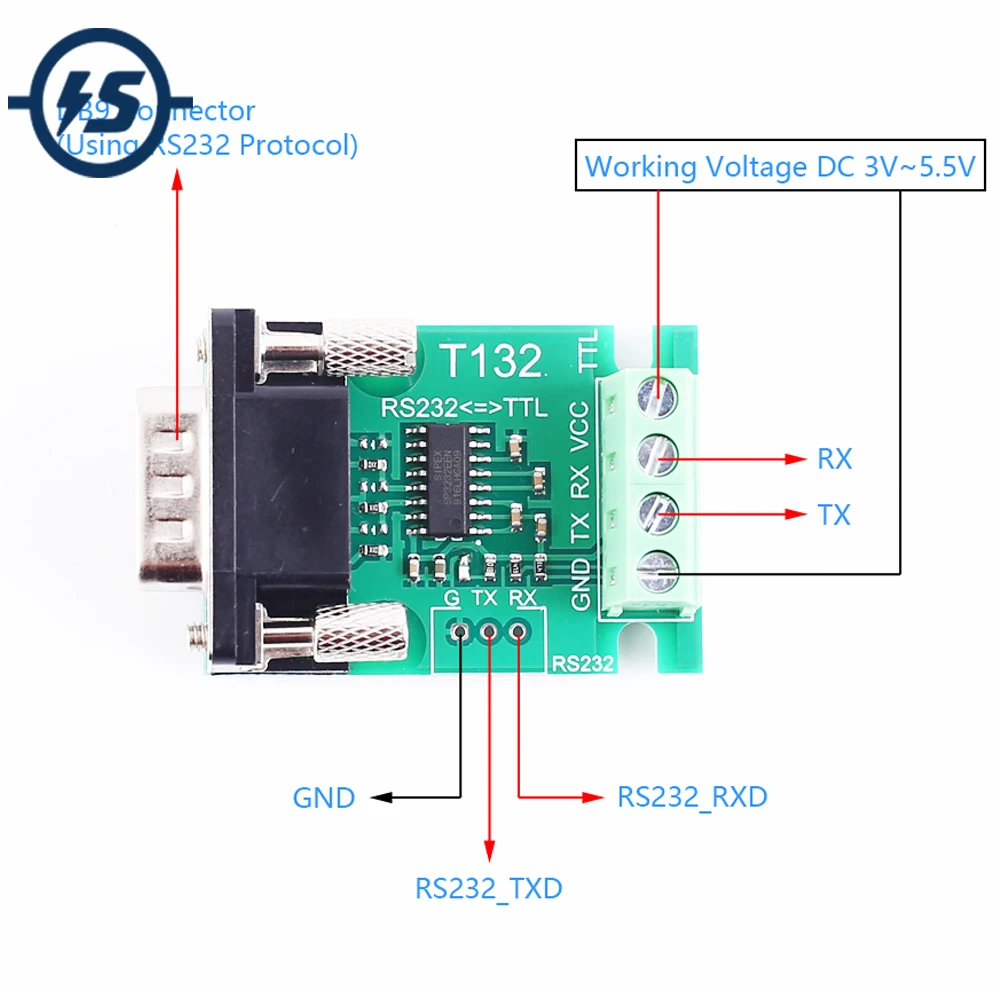 Преобразователь шины TTL UART в RS232 анализатор данных штыревой винтовой зажим DB9 +