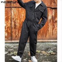 incerun fashion men cargo overalls punk style pockets pants loose solid color long sleeve rompers men jumpsuit streetwear 2021