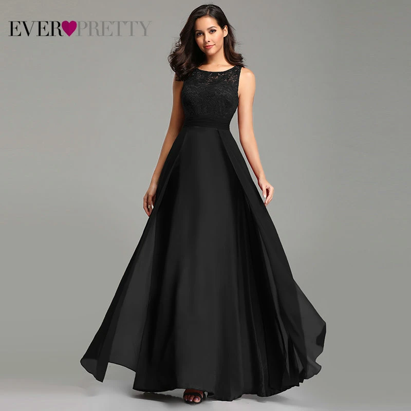 Robe De Soiree Grande Taille красивое женское сексуальное шифоновое кружевное недорогое вечернее платье трапециевидной формы без рукавов с круглым вырезом Вечерние платья - Цвет: Black