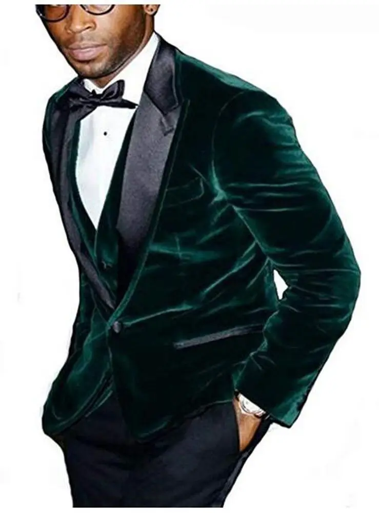 Новейшее пальто брюки дизайнерские зеленые бархатные однобортные мужские