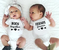 1 pc born together and friends forever baby summer short sleeves jumpsuit twins baby bodysuits toddler casual ropa