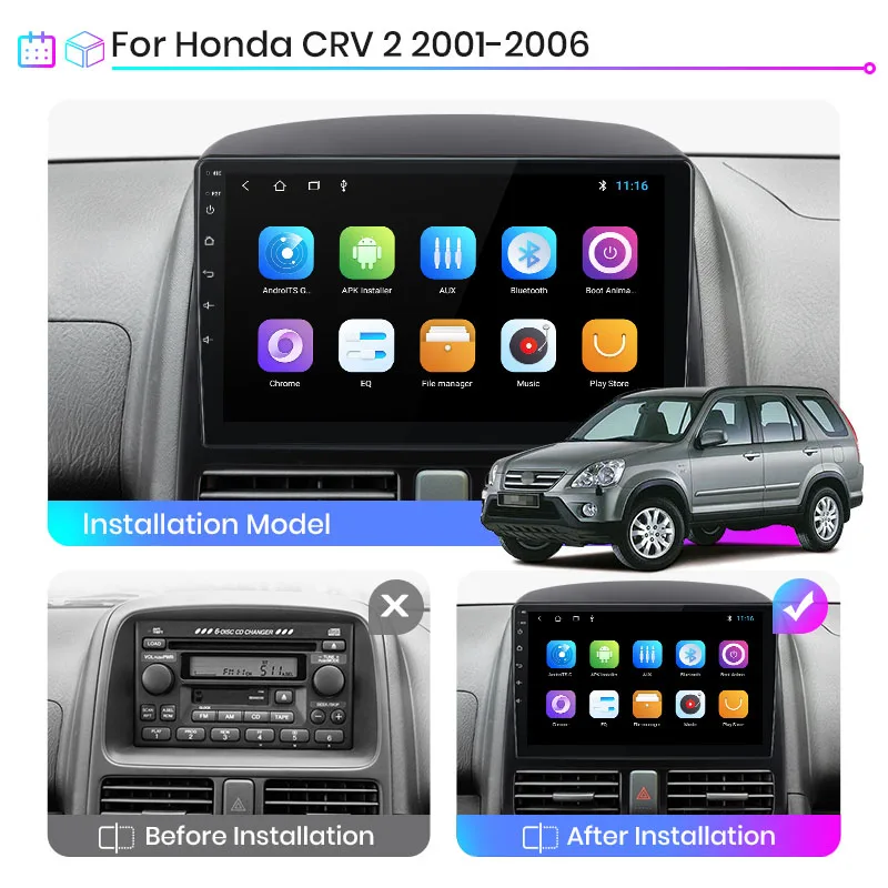 Автомагнитола 2 Din Android для Honda CRV CR-V 2001-2006 автомобильное радио мультимедийный