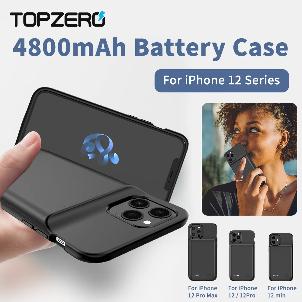 

Для iPhone 12 Pro Max 12 Mini Battery Case 4800mAh Power Bank Cover Портативная зарядка для 12 Pro 12 Phone Battery Charger Case