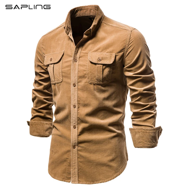 

2021 New Single Breasted 100% Cotton Men's Shirt Business Casual Fashion Solid Color Corduroy Men Shirts Autumn Slim Shirt Mens