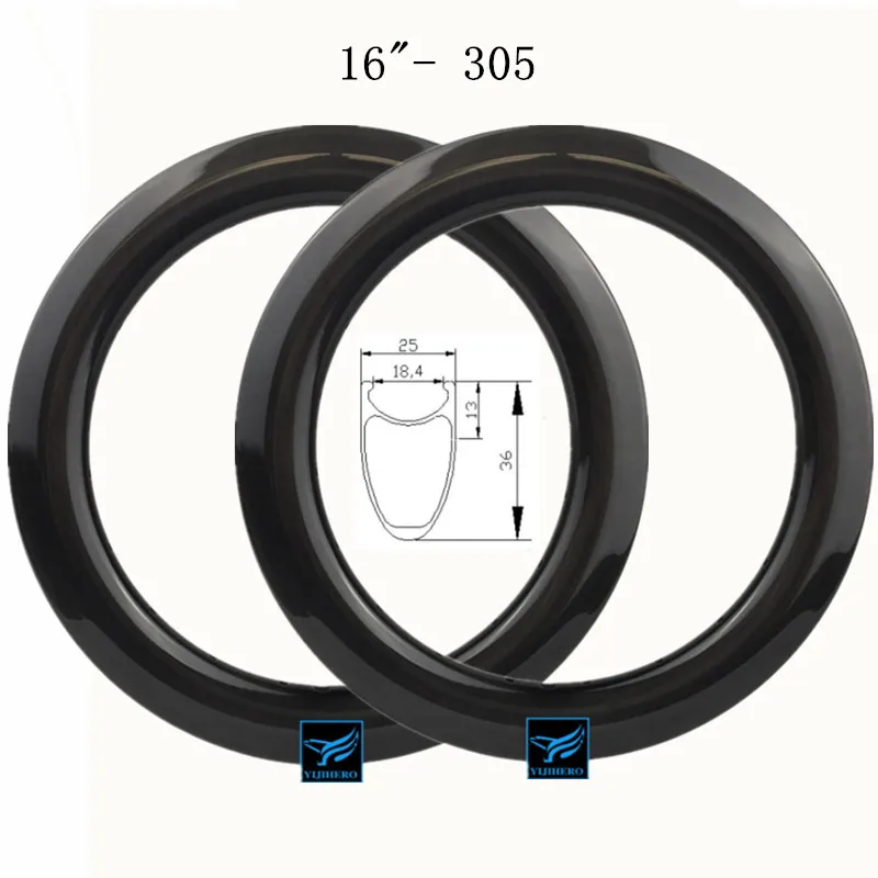 

16 Inch BSD 305 Carbon Wheels for Mini Bike 36mmx 25mm Disc Brake Clincher Rims Folding Bike Bicycle