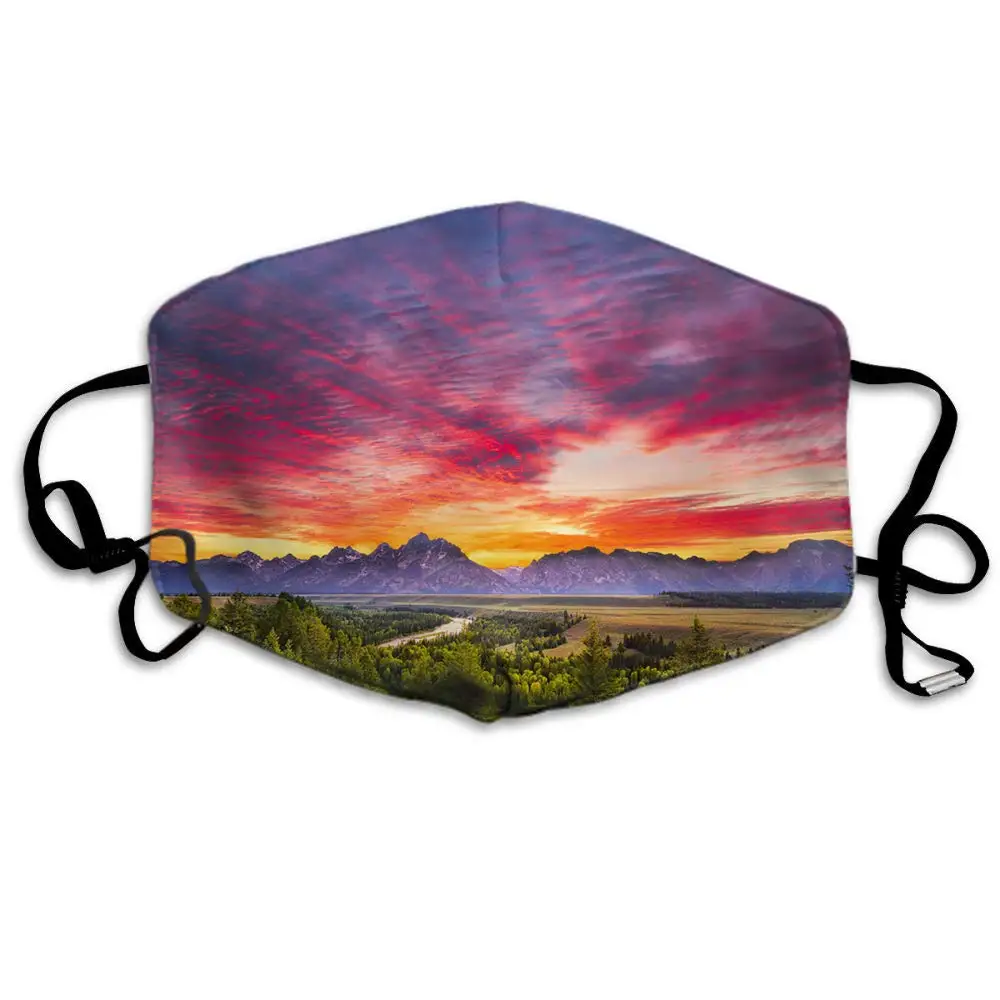 

Swono Mask Nature,Colorful Sunset at Snake River Overlook in Grand Teton National Park Polyester Anti Dust Face Mask-Washable