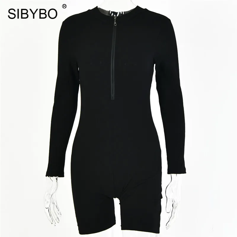 Женский ребристый спортивный костюм SIBYBO повседневный комбинезон на молнии с