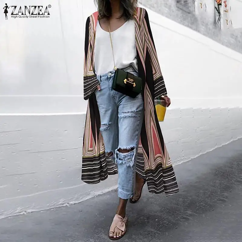 Женский винтажный кардиган ZANZEA свободная пляжная блузка с длинным рукавом и