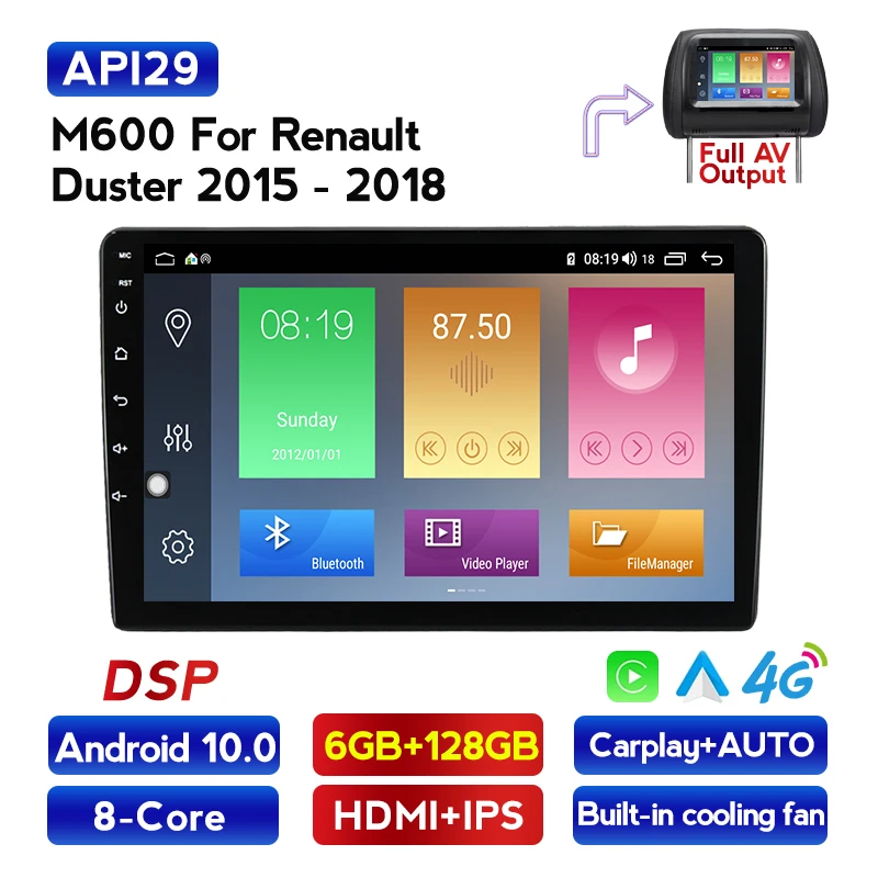 

Автомагнитола 6G + 128G, с голосовым управлением, IPS-экраном для Renault Duster 2015, 2016, 2017, 2018, автомобильный мультимедийный видео DVD-плеер, Carplay Auto 4G
