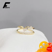 fuihetys ring 925 silver jewelry with zircon gemstone bowknot shape open finger rings accessories for women wedding party gift