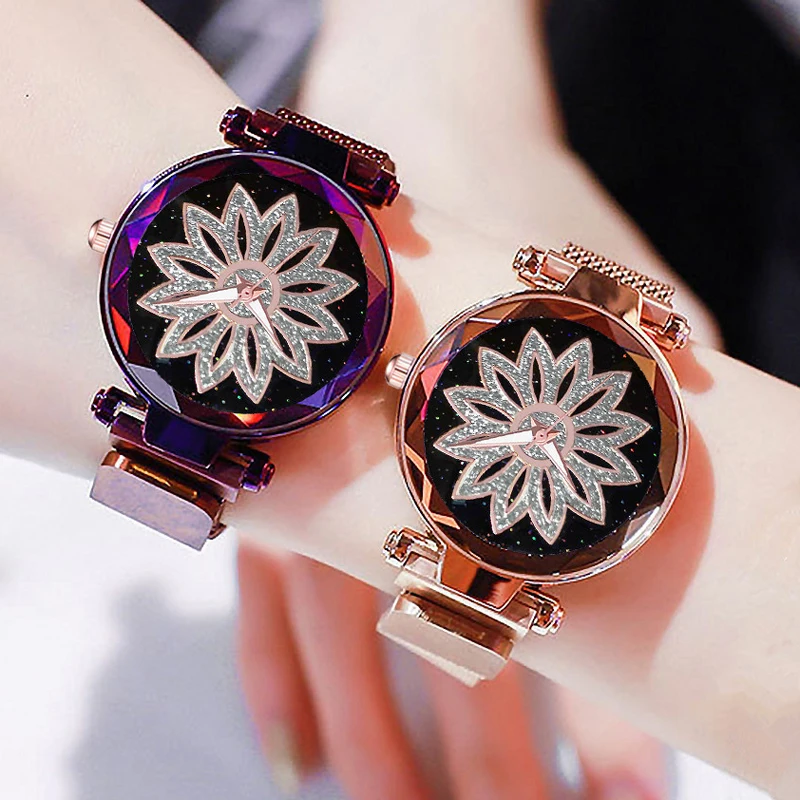 Free Shipping 2020 Fashion Flowers Elegant Women Creative Watches Luxury Rose Gold Mesh Magnet Buckle Qaurtz Cheap | Наручные часы