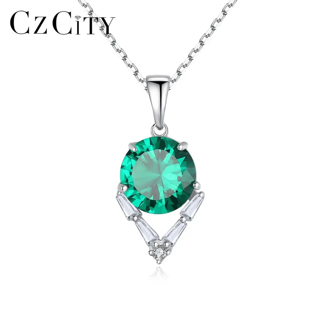 

CZCITY Green Red Gemstone Pendant Necklace for Women Wedding 925 Sterling Silver Fine Jewellery Dating Party Christmas SN-409