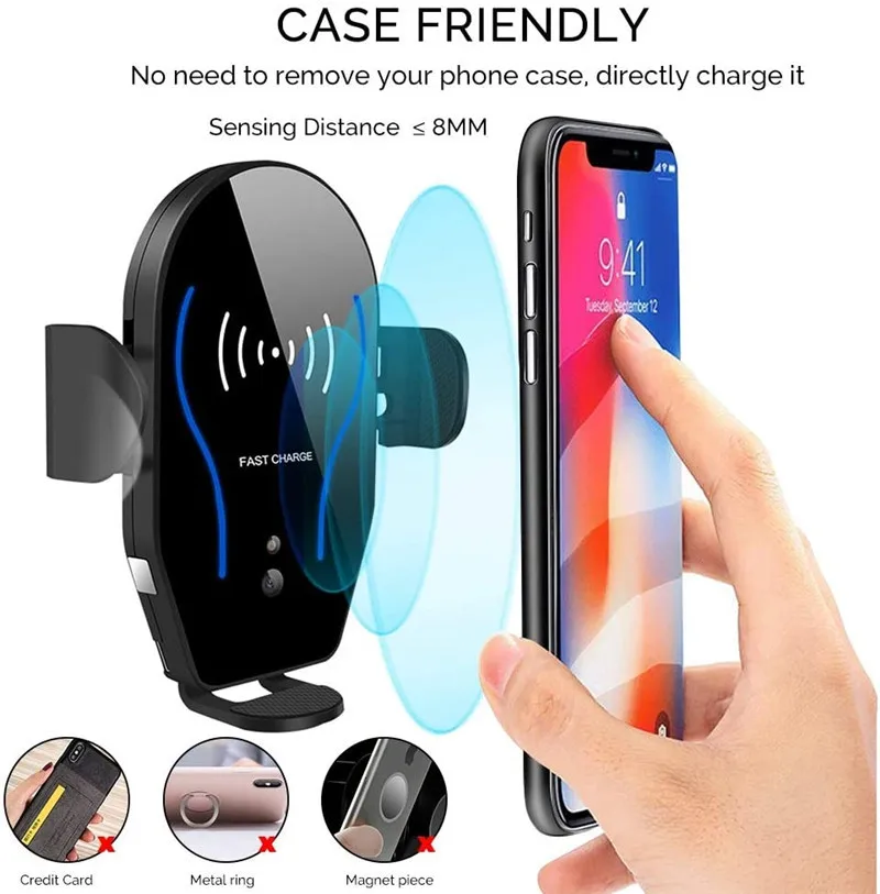 

Wireless Car Charger Mount For IPhone 12 Pro Max Samsung Wiht Auto-Clamping Qi 10W 7.5W Fast Charging Car Phone Holder Air Vent