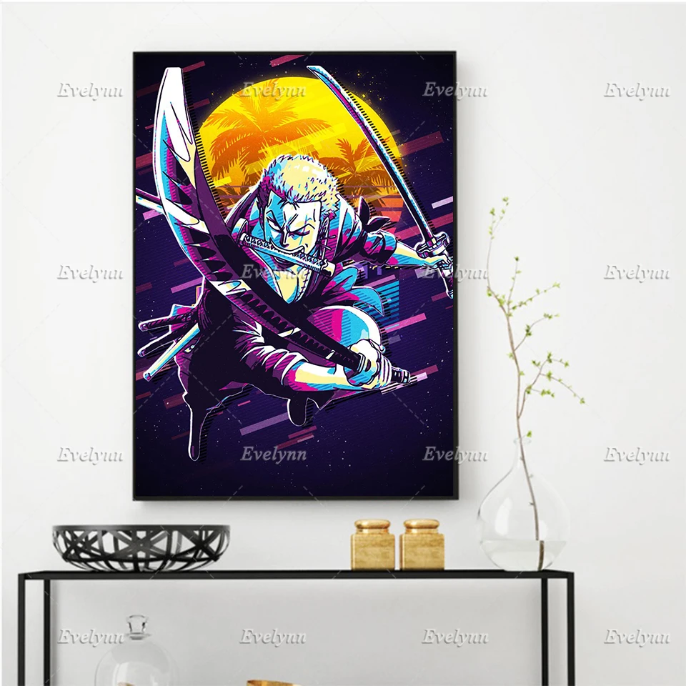 

Floating Frame Home Decor Nordic Print Modular Pictures Anime Poster One Piece Zoro Retro Cartoon Wall Art Canvas Painting Decor