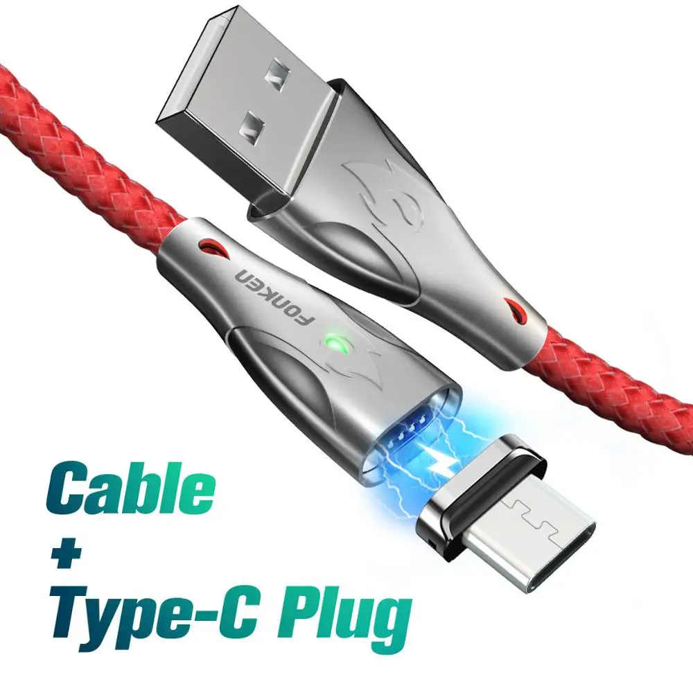 Type C Red Cable FONKEN Тип C Магнитный кабель Магнит Micro USB телефонный кабель из цинкового сплава, цинковый сплав 5A Быстрая зарядка для телефона шнур 1m 2m Тип-C кабель данных - Цвет: Type C Red Cable