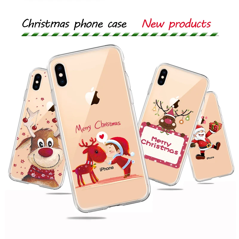 Рождественский Подарочный чехол для телефона с оленем и Сантой iPhone XS Max XR X 7 Plus 8