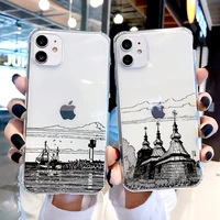 black lines architectural painting phone case for iphone x xr xs max 7 8 plus se2020 13 11 12 pro max transparent building cover