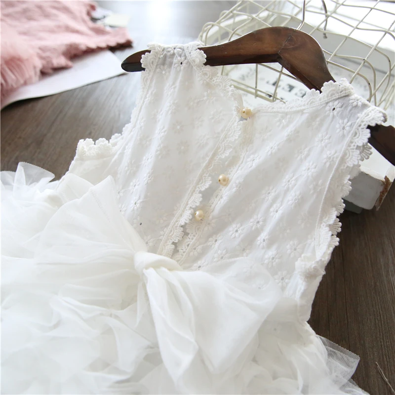 White Lace Little Girl Princess Dress Fluffy Cake Smash Dresses Kids Wedding Party Wear Birthday Tutu Gown Children Clothes 3-8T | Детская