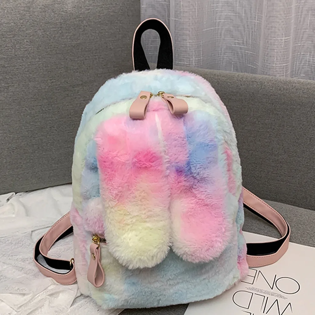 Милый женский рюкзак из искусственного меха с заячьими ушками женские дорожные