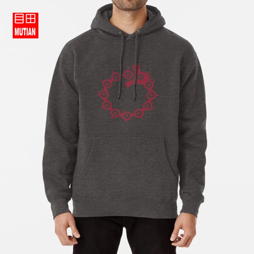 darkgrey-hoodie Толстовки с капюшоном с надписью «seven deadly sins»(красный), «The seven deadly sins esilencedesigns», «Дракон грех гнева»(красный - Цвет: darkgrey-hoodie