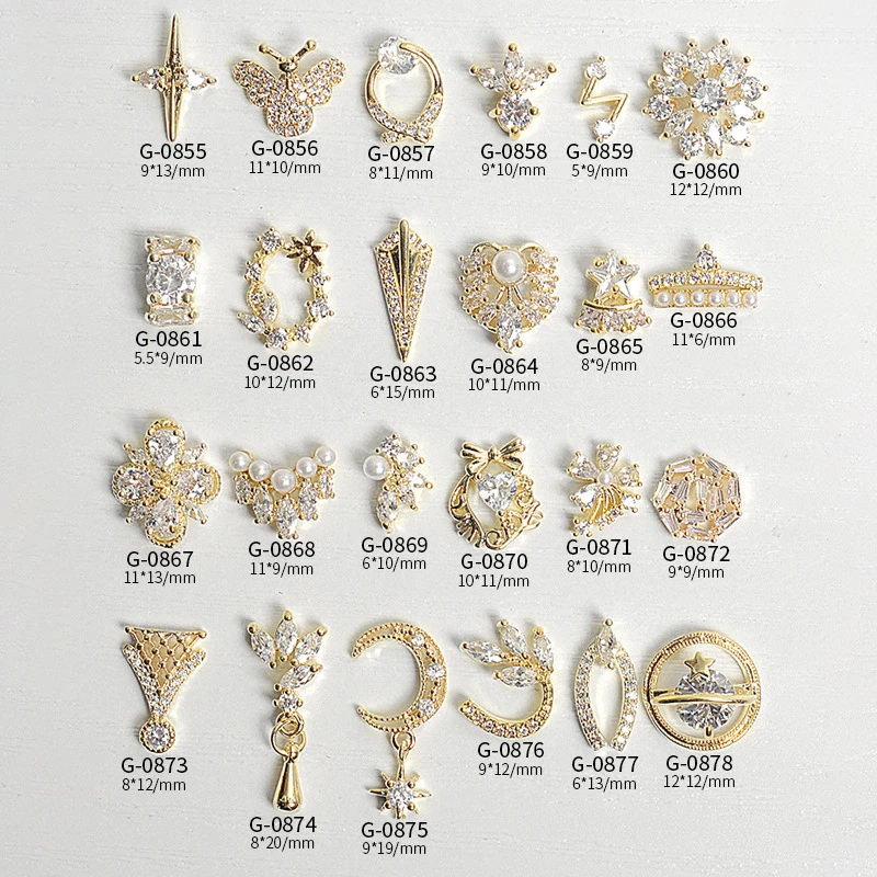 

3PCS/Set Of Luxury Zircon Gold 3D Butterfly Flower Moon Love Pattern Shiny Diamond Crystal Alloy Pendant Jewelry Nail Art Design