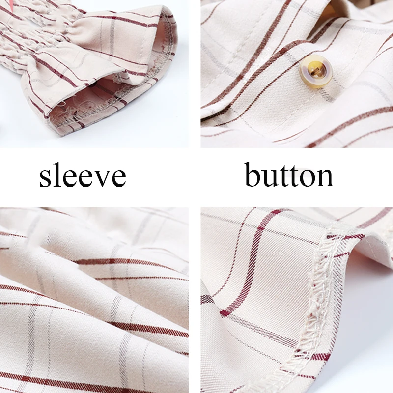 

Shirts Women Plaid Bow Korean Style Fashion Flare Sleeve Button Students Daily Kawaii Sweet Casual Blouses Womens Streetwear New