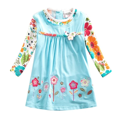 Платье для девочек бренд Vestidos INFANTIL детская одежда для девочек длинные рукава с цветочным рисунком для девочек платье трапециевидной формы для девочек h5802 - Цвет: H2762 blue