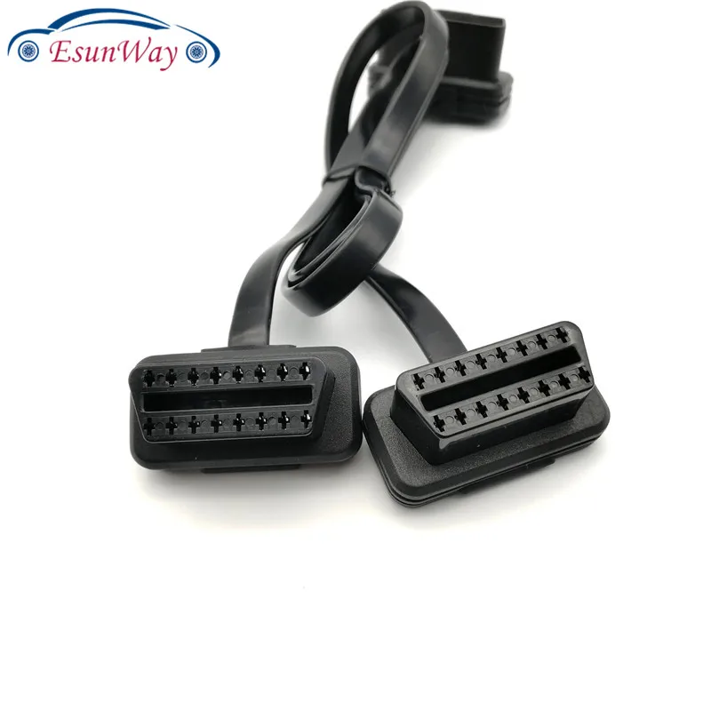 Новое поступление! Плоский+ тонкий, как лапша OBDII OBD-II OBD 2 OBD2 16 Pin ELM327 мужчин и женщин Y сплиттер локоть удлинитель