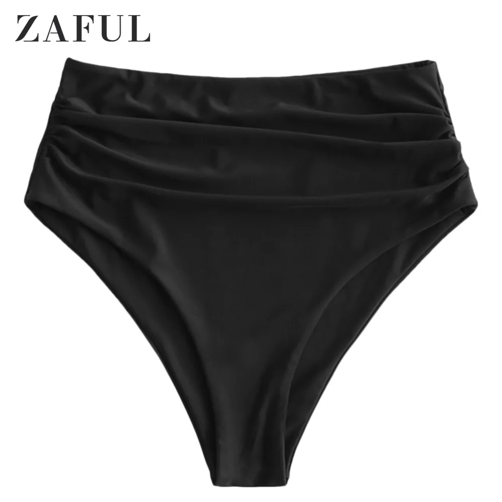 Трусы бикини женские однотонные с высокой посадкой и рюшами|Раздельный из двух