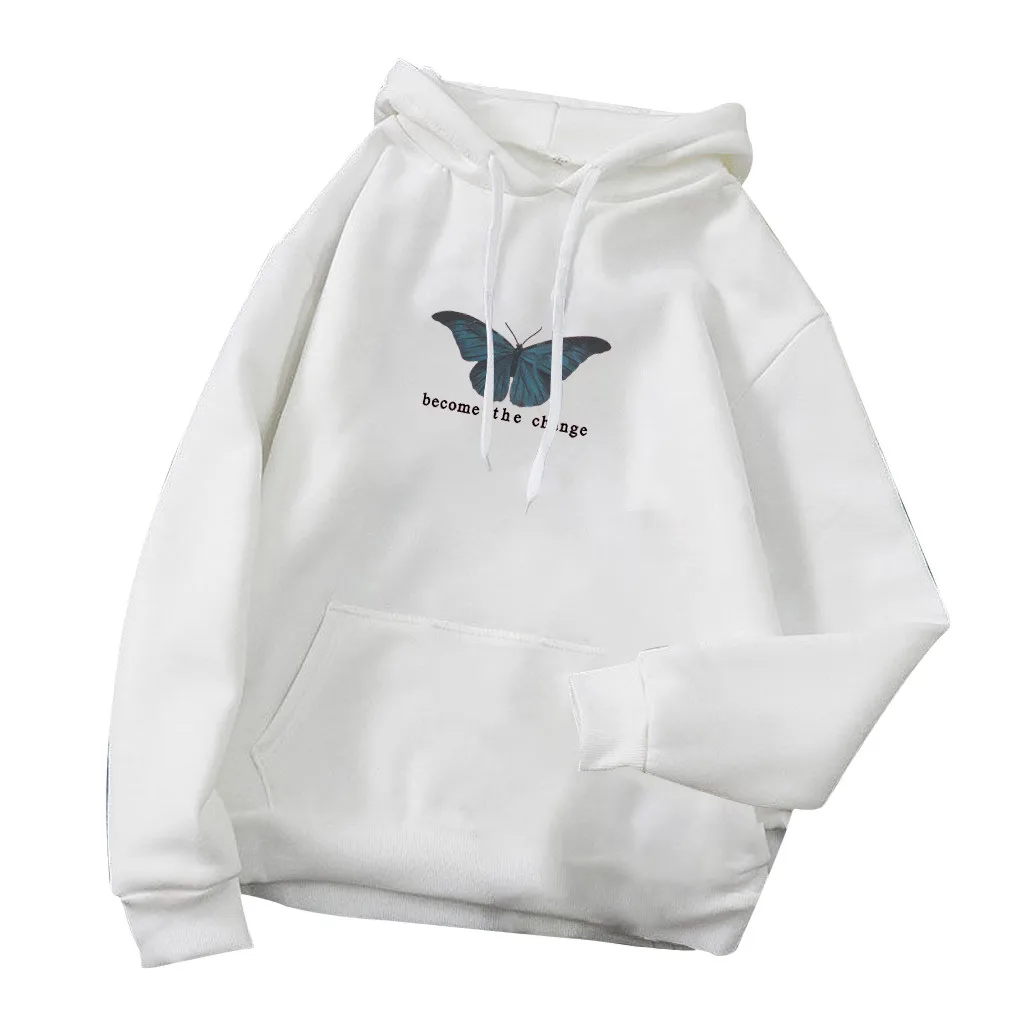

Butterfly Printed Sweatshirts Fashion Women's Casual Long Sleeve Hooded Printed Ladies Tops Drawstring Fashion Clothing Jumper