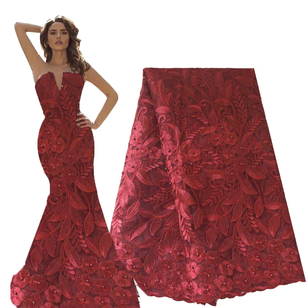 Ourwin элегантное бордовое вино оптовая продажа свадебные нигерийские кружевные